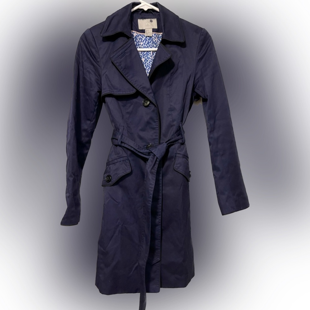 H&M Navy 3 Button Trench Coat - size 4